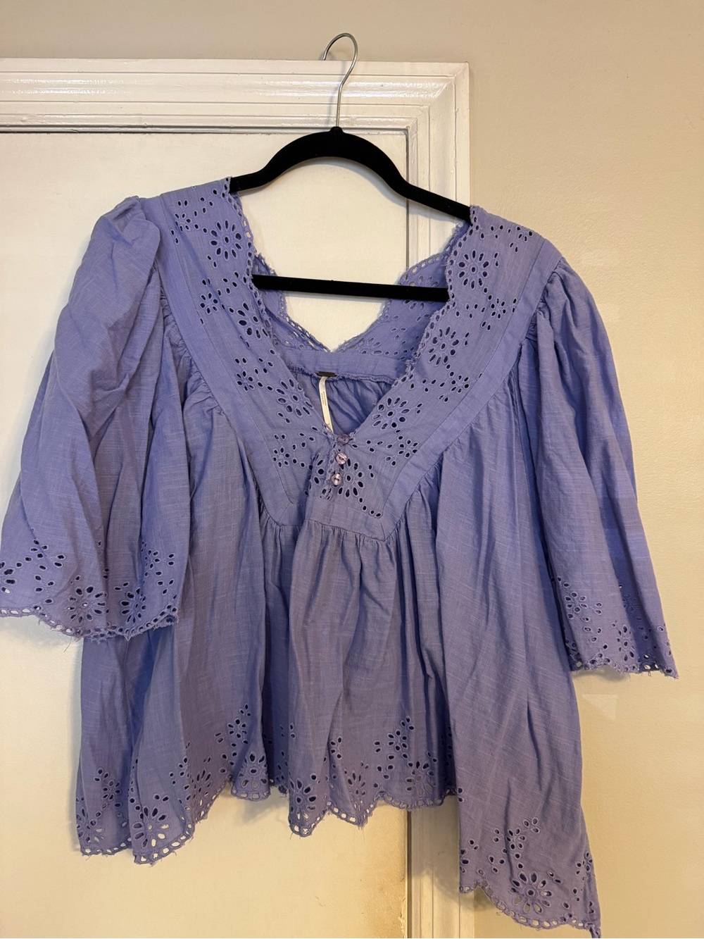 Free People Lavender Eyelet Peasant Blouse